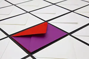 White Envelopes On Table Drucke: Composition with white and colored envelopes on the table