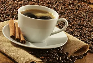 Caffeine Rich Beverage Drucke: Composition with white cup of coffee