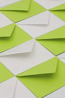 White Envelopes Drucke: Composition with white and green envelopes on the table