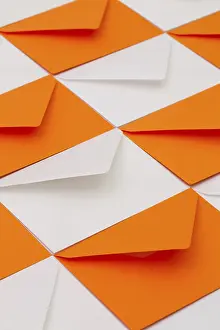Empty Office Desk Drucke: Composition with white and orange envelopes on the table