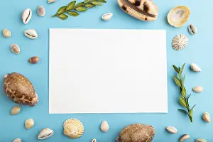 Blue Pastel Background Still Life Drucke: Composition with white paper sheet