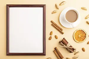 Still Life Photography Studio Drucke: Composition with wooden frame, almonds