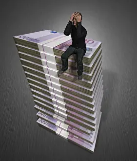 Piled Up Currency Drucke: Computer graphics, man, pile, bills