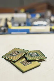 Electronic Components Drucke: Computer microprocessors, three computer processors