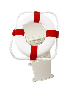 Confidentiality Measures Drucke: Computer tower and lifesaver, symbol for computer security