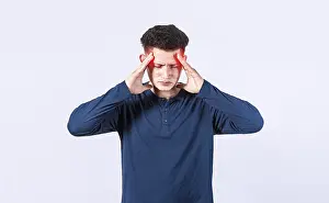 Man With Headache Drucke: Concept of a man with a headache