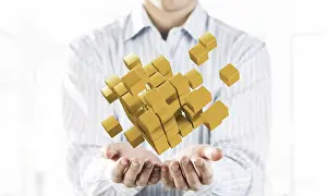 Computer Graphic Artwork Drucke: Concept of technology integration and innovation presented by cube figure