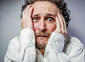 White Shirt Portrait Drucke: Concern for the future, man with intense expression