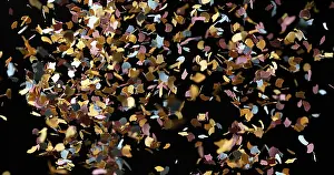 New Year Celebration Images Drucke: Confettis Falling against Black Background