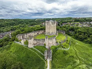 British Tourist Attraction From Above Drucke: Conisbrough Castle from a drone