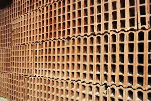 Deserted Red Brick Structure Drucke: Construction bricks stacked pattern red clay