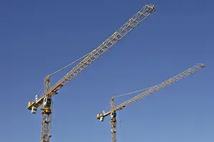 Drucke von Zwei Baufahrzeuge Kräne Drucke: Zwei Baufahrzeuge