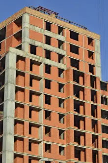 Blue Sky Background Image Drucke: Construction house closeup against of blue sky