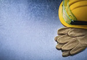 Hard Hat Safety Equipment Drucke: Construction leather gloves hard hat