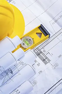 Rolled Blueprints Drucke: Construction level helmet rolled blueprints