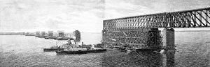 Deserted Construction Site Image Drucke: Construction of the new bridge between Sysran and Samara over the Volga
