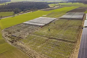 View From Above Construction Site Drucke: Construction phase of a solar system in fields