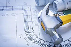 Building Design Drawing Drucke: Construction plans adjustable spanner and claw hammer building concept