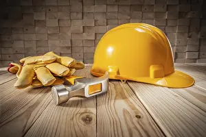 Yellow Hard Hat Drucke: Construction Safety Tools And Workwear