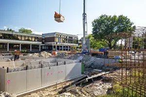 German Town Hall Architecture Drucke: Construction site, start of structural work