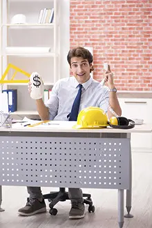 Construction Blueprint Design Drucke: Construction supervisor working on blueprints