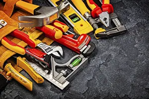Construction Tools Drucke: Construction Tools On Black Background