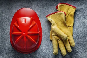 Bilder Datiert 2. Januar 2024: Bauwerkzeuge Roter Helm Und Gelbe Handschuhe