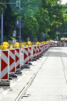 German Federal Republic Roads Drucke: Construction work on a road, Germany
