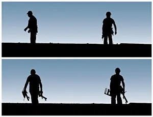 Construction Site Drucke: Construction workers work on building site