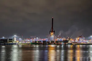 Northern Germany Logistics Drucke: Container gantry cranes on the Elbe
