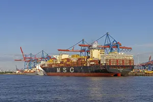 Drucke von Containerfrachter, Containerterminal Burchardkai, Hafen, Hamburg, Deutschland Hamburg Drucke: Container-Schiffe, Burchardkai-Container-Terminal