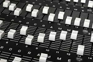 Deserted Studio Shot Drucke: Control panel in a audio recording studio