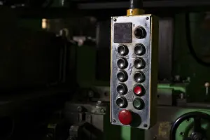 Deserted Workshop Scene Drucke: Control panel of production device shot at workshop