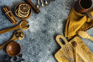 Stone Background Image Drucke: Cooking concept with kitchen tools on stone background with copy space