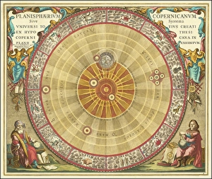 Andreas Cellarius Drucke: Copernican astronomical chart in the form of the concentric circles