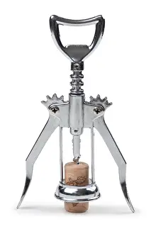 Isolated On White Background Drucke: Corkscrew and cork isolated on white background