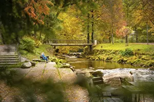 Baden Wurttemberg Waterfront Drucke: Course of the river Enz with bridge