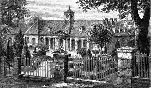 Old Engraved Depiction Drucke: Courtyard and facade of Luxeuil Baths