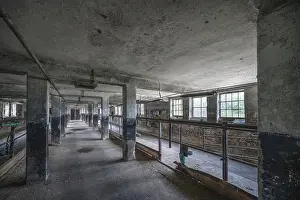 German Democratic Republic History Image Drucke: Empty cowshed of a former LPG of the GDR