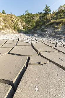 Clay Soil Cracks Drucke: Cracking in clay soil during drought in summer
