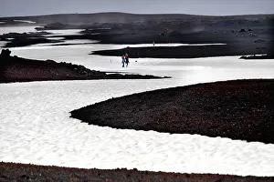 Deserted Volcanic Area Drucke: Crater with snowfields, volcano Askja