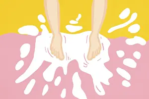 Drucke von Ein sanftes Zusammenspiel zwischen Füßen und Fluid, umhüllt von einem pastellfarbenen Himmel aus rosa und gelb Kunstwerke Des Surrealismus Drucke: Fußspuren auf einer flüssigen Oberfläche