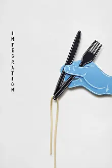 Studio Food Photography Drucke: Creative concept photo of a hand with fork