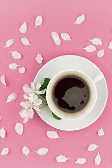 Coffee Cup Flat Lay Drucke: Creative flat lay concept top view of coffee cup