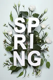 Nature Inspired Artwork Drucke: Creative layout from Paper word Spring