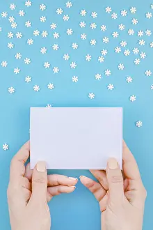Pastel Blue Background Drucke: Creative Top view flat lay winter frame