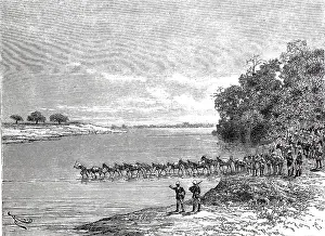 Authentic Wood Engraving Drucke: Crossing the Base or Basing River