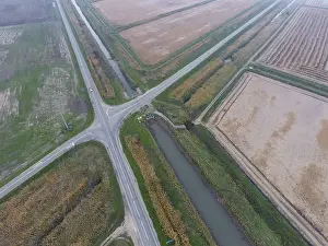 View From Above Drucke: Crossroads paved roads through the fields