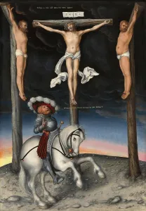 Lucas Cranach Elder Paintings Drucke: The Crucifixion with the Converted Centurion