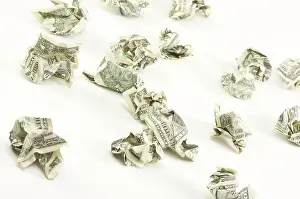 White Background Currency Drucke: Crumpled dollars on a white background